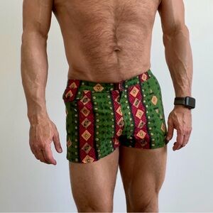 Men's Green Tribal Patterned Swim Trunks